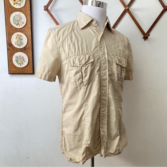 Sisley Antiqued Button Down Shirt Made In Italy - Picture 7 of 16